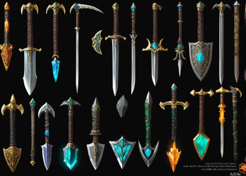 swords,weapons,king sword,scabbard,collected game assets,decorative arrows,ranged weapon,staves,sword,quiver,knight armor,tribal arrows,mod ornaments,massively multiplayer online role-playing game,excalibur,longbow,assortment,inward arrows,knives,swordsmen,Art,Classical Oil Painting,Classical Oil Painting 21
