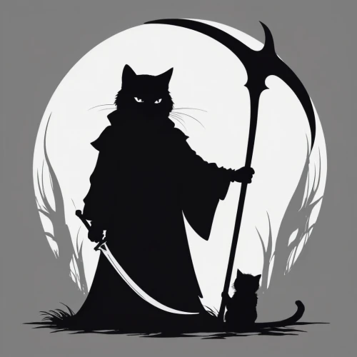 cat warrior,scythe,cat vector,mouse silhouette,silhouette art,halloween vector character,halloween cat,twitch logo,grimm reaper,black shepherd,black cat,howling wolf,howl,werewolf,grim reaper,twitch icon,halloween black cat,the cat and the,my neighbor totoro,witch's hat icon,Illustration,Black and White,Black and White 31