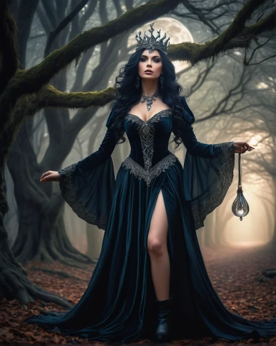 queen of the night,blue enchantress,gothic woman,the enchantress,sorceress,fantasy woman,fantasy picture,celtic queen,fairy queen,crow queen,gothic fashion,gothic portrait,lady of the night,gothic dress,fantasy portrait,fantasy art,fairy tale character,priestess,ballerina in the woods,vampire woman,Illustration,American Style,American Style 12
