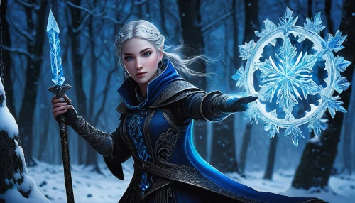 winterblueher,the snow queen,ice queen,elsa,blue enchantress,blue snowflake,ice princess,white rose snow queen,snowflake background,eternal snow,suit of the snow maiden,summoner,fantasy picture,elven,dark elf,fantasy art,fantasy portrait,sorceress,mage,sterntaler,Art,Artistic Painting,Artistic Painting 29
