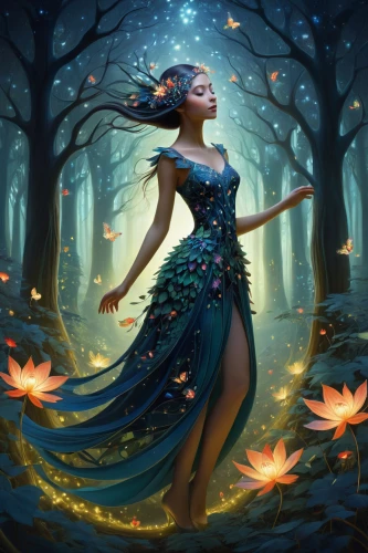 ballerina in the woods,faerie,blue enchantress,fantasy picture,dryad,sorceress,fae,fantasy portrait,faery,the enchantress,fantasy art,mystical portrait of a girl,firedancer,fantasy woman,fire dancer,fantasia,pocahontas,dancing flames,fairy peacock,fairy queen,Art,Artistic Painting,Artistic Painting 29