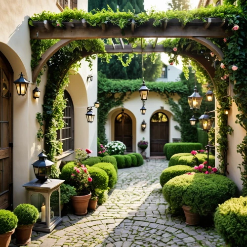 courtyard,the garden society of gothenburg,napa valley,rothenburg,garden door,wine country,monastery garden,landscape lighting,manicured,napa,tunnel of plants,germany,potted plants,plant tunnel,grape vines,climbing garden,garden design sydney,garden decor,pergola,italy,Photography,General,Realistic