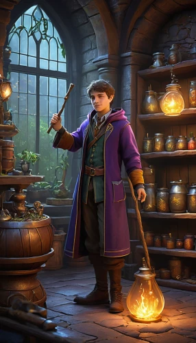 candlemaker,apothecary,tinsmith,potions,blacksmith,winemaker,merchant,clockmaker,shopkeeper,dodge warlock,candle wick,watchmaker,potion,hatter,investigator,potter's wheel,candy cauldron,vendor,magistrate,peddler,Illustration,Realistic Fantasy,Realistic Fantasy 30