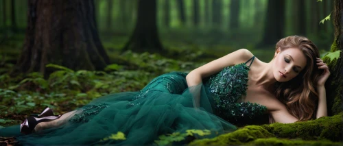 dryad,faery,faerie,fairy forest,forest of dreams,enchanted forest,ballerina in the woods,fantasy picture,elven forest,forest background,photo manipulation,fairy queen,green forest,girl lying on the grass,rusalka,the enchantress,fairytale forest,photomanipulation,photoshop manipulation,green dress,Illustration,Paper based,Paper Based 06