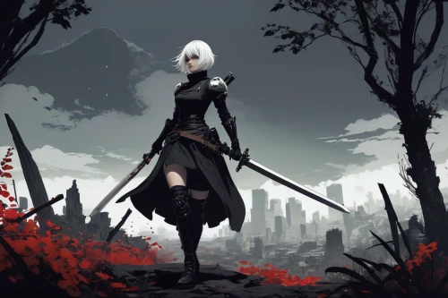 scythe,a200,swordswoman,assassin,huntress,nightingale,sword lily,katana,dark elf,the wanderer,witcher,thorns,crow queen,lone warrior,archer,sentinel,wanderer,underworld,dark world,hunter,Illustration,Black and White,Black and White 02