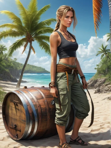 rum,barmaid,wine barrel,wooden barrel,beach background,malibu rum,barrel,coconuts on the beach,lara,coconuts,mai tai,holding a coconut,barrels,catarina,monkey island,the beach fixing,coconut drinks,rum bomb,coconut,wine barrels,Conceptual Art,Fantasy,Fantasy 12