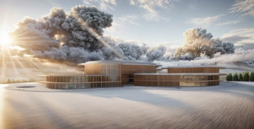 3d rendering,ski facility,render,dunes house,snow house,crown render,olympia ski stadium,winter house,school design,timber house,ski resort,archidaily,snowhotel,eco-construction,modern house,ski station,snow roof,solar cell base,cube stilt houses,3d render