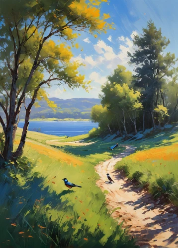 small landscape,salt meadow landscape,rural landscape,landscape background,meadow landscape,spring morning,late summer,pathway,springtime background,landscape,high landscape,nature landscape,coastal landscape,hiking path,bird painting,autumn landscape,summer day,trail,study,summer meadow,Conceptual Art,Oil color,Oil Color 10