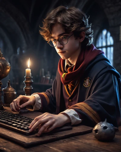 scholar,librarian,tutor,potter,wizardry,harry potter,candlemaker,tutoring,learn to write,writing accessories,cg artwork,wizard,writing or drawing device,spell,watchmaker,man with a computer,academic,hero academy,debt spell,chess player,Conceptual Art,Fantasy,Fantasy 01