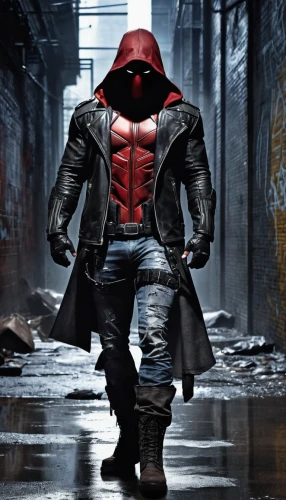 red hood,daredevil,hooded man,red super hero,deadpool,superhero background,dead pool,photoshop manipulation,red arrow,masked man,cosplay image,protective clothing,assassin,red coat,digital compositing,cosplayer,renegade,cyclops,comic hero,robber,Conceptual Art,Fantasy,Fantasy 33