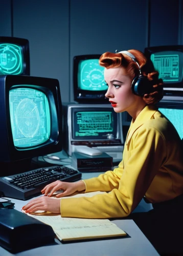 telephone operator,switchboard operator,call center,call centre,women in technology,girl at the computer,telemarketing,dispatcher,telephony,control desk,video-telephony,telecommunications,retro 1950's clip art,computer room,night administrator,neon human resources,retro women,helpdesk,telecommunications engineering,cyberspace,Conceptual Art,Sci-Fi,Sci-Fi 29