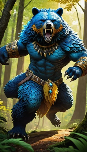 forest king lion,nordic bear,wolverine,druid,bear guardian,leopard's bane,scandia bear,grizzlies,anthropomorphized animals,blue tiger,game illustration,aaa,mozilla,cub,mascot,furta,skylander giants,forest animal,bear,great bear,Illustration,Japanese style,Japanese Style 16