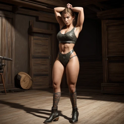 croft,sauna,gym girl,agent provocateur,lara,female warrior,fitness model,belt with stockings,weightlifter,gym,weightlifting,leather boots,fit,warrior pose,mma,hard woman,fitness and figure competition,latex clothing,leotard,muscle woman