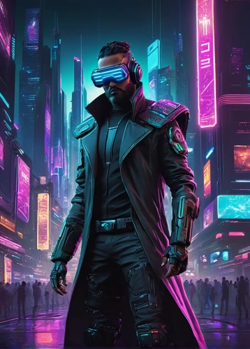 cyberpunk,cyber glasses,3d man,futuristic,star-lord peter jason quill,cyber,vr headset,80s,mute,dystopia,dystopian,sci fiction illustration,cg artwork,game illustration,vr,matrix,80's design,masquerade,terminator,would a background,Illustration,Paper based,Paper Based 14