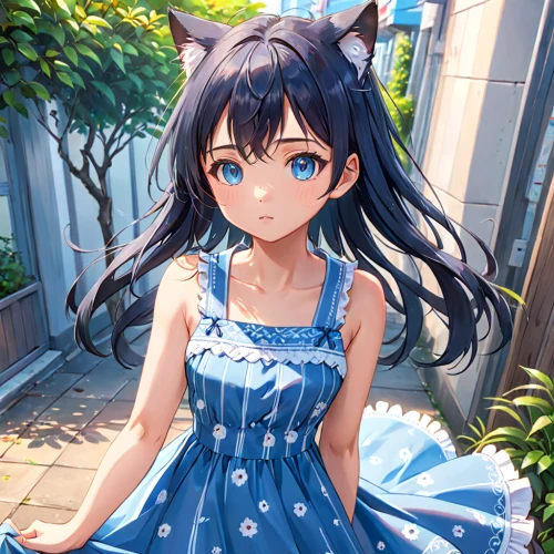 cat ears,long-haired hihuahua,cat with blue eyes,stray cat,anime japanese clothing,domestic short-haired cat,nico,a girl in a dress,unknown,cat kawaii,anime girl,kantai collection sailor,nyan,azusa nakano k-on,cyan,country dress,ganai,cute cat,kawaii girl,blue dress,Anime,Anime,Realistic