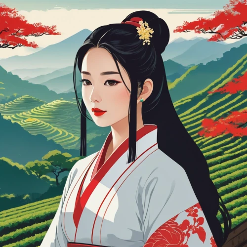 hanbok,korean culture,mulan,geisha,geisha girl,korean history,korea,yunnan,jeongol,yuanyang,south korea,oriental princess,chinese art,vector illustration,oriental girl,game illustration,taiwanese opera,hong,plum blossoms,wuchang,Illustration,Vector,Vector 01