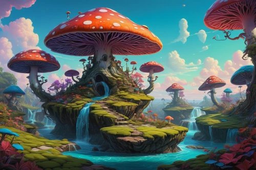 mushroom landscape,mushroom island,mushrooms,club mushroom,toadstools,fairy world,fairy village,fantasy landscape,fungal science,cloud mushroom,forest mushroom,umbrella mushrooms,toadstool,agaric,mushroom type,wonderland,forest mushrooms,3d fantasy,blue mushroom,fairy forest,Conceptual Art,Daily,Daily 25