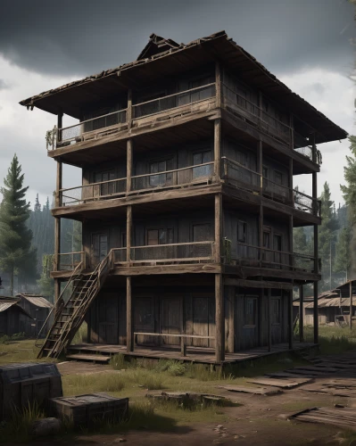 blockhouse,barracks,lookout tower,lodge,stilt house,stilt houses,treehouse,wooden house,the cabin in the mountains,homestead,fire tower,dutch mill,tavern,chalet,multi-story structure,tree house,retirement home,log home,blackhouse,wooden houses,Art,Classical Oil Painting,Classical Oil Painting 34