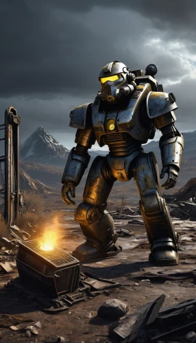 kryptarum-the bumble bee,bumblebee,dreadnought,mech,mining excavator,bolt-004,war machine,robot combat,tau,fallout,military robot,mecha,erbore,fallout4,road roller,scrap iron,excavator,bulldozer,digital compositing,steam machines,Illustration,Abstract Fantasy,Abstract Fantasy 01