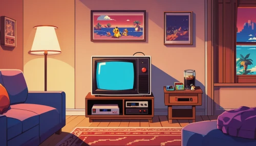 livingroom,retro styled,game room,tv set,living room,retro television,playing room,apartment,retro background,room,modern room,an apartment,retro items,tv,television set,kids room,blue room,boy's room picture,one room,television,Illustration,Paper based,Paper Based 12