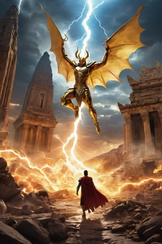 heroic fantasy,god of thunder,fantasy picture,fantasy art,the archangel,massively multiplayer online role-playing game,diablo,game illustration,heaven and hell,pillar of fire,lucifer,draconic,death angel,uriel,world digital painting,angelology,digital compositing,archangel,thor,mythological,Art,Artistic Painting,Artistic Painting 47