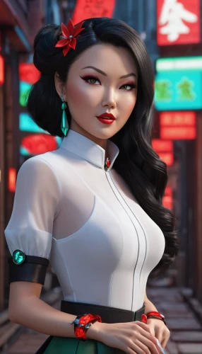 geisha girl,oriental girl,mulan,chinese background,asian woman,oriental princess,geisha,retro girl,chinatown,cigarette girl,retro woman,jasmine,asia girl,miss vietnam,cruella,jasmine blossom,siu mei,japanese woman,vintage asian,vietnamese woman,Unique,3D,3D Character