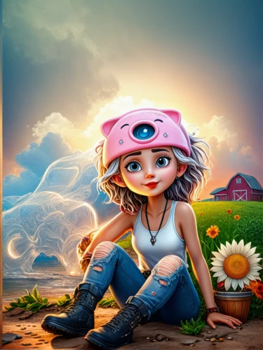 children's background,android game,cute cartoon character,cute cartoon image,kids illustration,sunburst background,girl wearing hat,anemone honorine jobert,agnes,game illustration,digital compositing,landscape background,world digital painting,girl with cereal bowl,play escape game live and win,animated cartoon,fantasy picture,illustrator,cartoon video game background,girl with a wheel,Photography,General,Fantasy