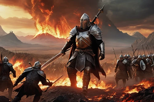 massively multiplayer online role-playing game,heroic fantasy,guards of the canyon,bordafjordur,norse,carpathian,germanic tribes,lake of fire,fire background,vikings,thermokarst,fantasy art,northrend,dunun,king arthur,jrr tolkien,game illustration,scorched earth,crusader,wall,Illustration,Realistic Fantasy,Realistic Fantasy 10