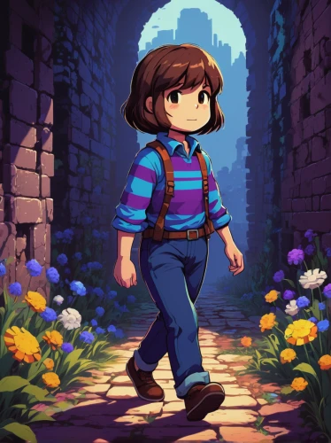 wander,adventure game,springtime background,chara,magical adventure,stroll,chasm,adventurer,exploration,spring background,little girl running,autumn walk,strolling,game art,picking flowers,exploring,girl picking flowers,farmer in the woods,forest walk,violets,Art,Classical Oil Painting,Classical Oil Painting 11