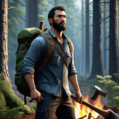 lumberjack,woodsman,lumberjack pattern,game art,farmer in the woods,game illustration,forest man,male character,the wanderer,forest workers,concept art,cg artwork,mountain guide,action-adventure game,bushcraft,background image,steam release,collected game assets,nomad,brawny,Conceptual Art,Fantasy,Fantasy 20