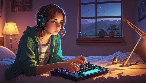 girl at the computer,girl studying,listening to music,computer addiction,woman playing,game illustration,lan,music background,gamer,playing room,world digital painting,night administrator,sci fiction illustration,computer game,music,dj,gaming,computer,coder,internet addiction,Illustration,Black and White,Black and White 14