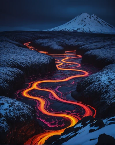 lava river,lava flow,lava,volcanic landscape,active volcano,volcanic landform,kamchatka,volcano pool,light trail,volcanic field,lava plain,flowing water,eastern iceland,volcanoes,kirkjufell river,volcanic,light trails,fire and water,volcanic activity,geothermal,Photography,Documentary Photography,Documentary Photography 08