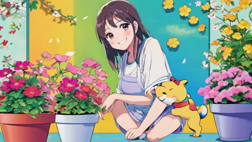 flower background,flower stand,cartoon flowers,girl in flowers,flower animal,holding flowers,haruhi suzumiya sos brigade,flower broom,flower shop,girl picking flowers,picking flowers,beautiful girl with flowers,flower box,gardening,pollen panties,fine flowers,spring background,bright flowers,芦ﾉ湖,flower painting,Illustration,Japanese style,Japanese Style 04