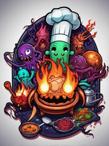 cooking book cover,candy cauldron,food and cooking,chef,cauldron,halloween icons,cooking vegetables,cookery,halloween illustration,steam icon,food icons,halloween vector character,chef hat,witch's hat icon,chef's hat,cooking show,day of the dead icons,cooking,men chef,red cooking,Illustration,Realistic Fantasy,Realistic Fantasy 47