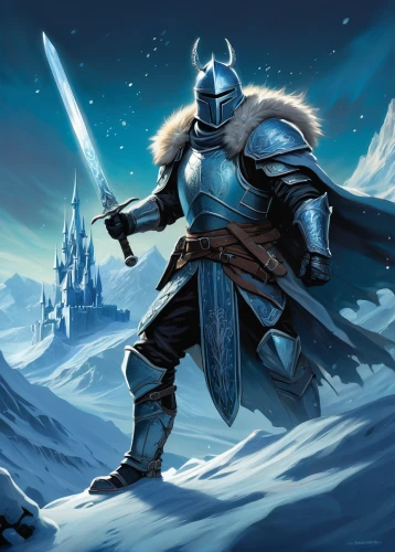 heroic fantasy,northrend,knight armor,knight,castleguard,massively multiplayer online role-playing game,fantasy warrior,lone warrior,white walker,father frost,paladin,norse,king arthur,knight tent,skyrim,knight village,crusader,wall,warlord,bordafjordur,Conceptual Art,Oil color,Oil Color 04