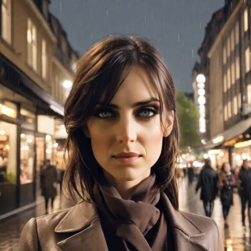 digital compositing,city ​​portrait,visual effect lighting,walking in the rain,photoshop manipulation,in the rain,romantic look,women's eyes,woman holding a smartphone,photo manipulation,woman face,attractive woman,girl in a long,french digital background,the girl's face,portrait photographers,paris shops,romantic portrait,young model istanbul,paris clip art,Photography,Natural