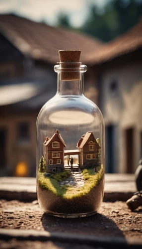 glass jar,miniature house,message in a bottle,glass container,isolated bottle,houses clipart,mason jar,jar,tea jar,storage-jar,home ownership,house insurance,coconut oil in glass jar,glass yard ornament,home landscape,glass containers,conceptual photography,wooden houses,house sales,bottle of oil,Photography,General,Cinematic