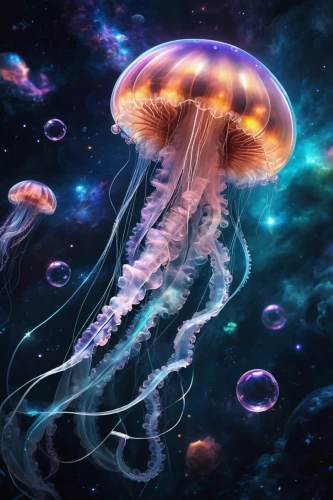 jellyfish,cnidaria,jellyfish collage,jellyfishes,mushroom landscape,sea jellies,lion's mane jellyfish,underwater landscape,underwater background,fairy galaxy,undersea,deep sea,jellies,underwater world,mushrooms,psychedelic art,mushroom island,deep sea nautilus,alien world,cosmic flower,Conceptual Art,Sci-Fi,Sci-Fi 30