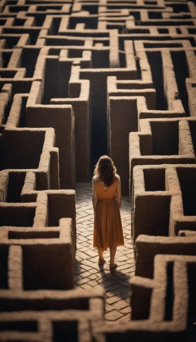 maze,labyrinth,girl walking away,road of the impossible,hollow blocks,woman walking,blocks,woman thinking,escape,emergence,cinema 4d,conceptual photography,building blocks,exploration,crossroad,caravansary,passage,the path,wailing wall,descent,Photography,General,Cinematic