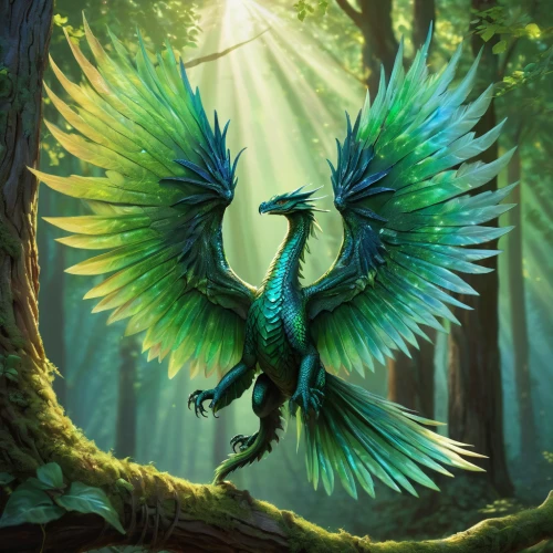 quetzal,guatemalan quetzal,garuda,gonepteryx cleopatra,forest dragon,fairy peacock,blue and gold macaw,green dragon,green bird,emerald lizard,bird of paradise,gryphon,blue macaw,blue parrot,patrol,macaws blue gold,peacock,nicobar pigeon,painted dragon,macaw,Illustration,Realistic Fantasy,Realistic Fantasy 28