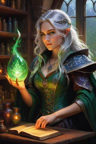 candlemaker,librarian,apothecary,magic grimoire,sorceress,fantasy portrait,mage,scholar,magic book,elven,fantasy picture,divination,fantasy art,the enchantress,mystical portrait of a girl,caerula,heroic fantasy,green aurora,dodge warlock,summoner,Conceptual Art,Fantasy,Fantasy 28