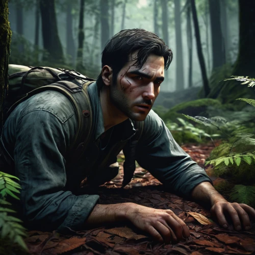 game illustration,cg artwork,game art,lost in war,aaa,digital compositing,the wanderer,forest man,full hd wallpaper,rifleman,woodsman,portrait background,concept art,scout,undergrowth,newt,world digital painting,on the hunt,biologist,woodland salamander,Illustration,Abstract Fantasy,Abstract Fantasy 09