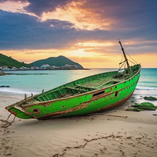 old wooden boat at sunrise,binalot,da nang,vietnam,fishing boat,fishing boats,wooden boat,southeast asia,shipwreck beach,phuket province,boat on sea,boat landscape,travel insurance,wooden boats,koh phi phi,danang,thailand,klong prao beach,fishing vessel,boat wreck,Photography,General,Realistic