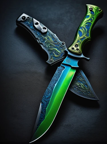 hunting knife,herb knife,bowie knife,knives,blade of grass,serrated blade,dagger,knife,blades of grass,green and blue,kitchenknife,pocket knife,dane axe,excalibur,kitchen knife,sward,grass blades,green dragon,sharp knife,blue and green,Photography,Artistic Photography,Artistic Photography 05