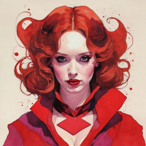 scarlet witch,red-haired,red head,transistor,redhead doll,red heart,vampire woman,crimson,shades of red,queen of hearts,vampire lady,red coat,wanda,redheads,red hair,poppy red,redhair,red ginger,vampire,redheaded,Illustration,Paper based,Paper Based 19