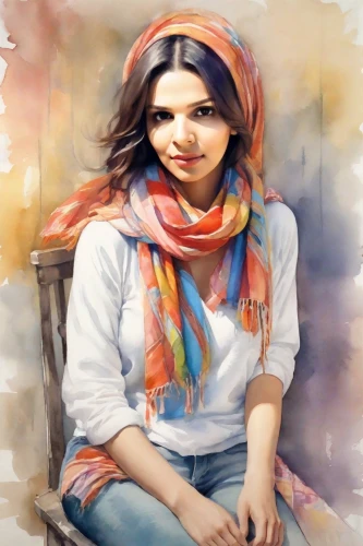 photo painting,oil painting on canvas,oil painting,watercolor women accessory,art painting,girl in cloth,fabric painting,girl with cloth,islamic girl,watercolor painting,baloch,world digital painting,woman sitting,portrait background,syrian,muslim woman,persian poet,oil paint,girl sitting,iranian,Digital Art,Watercolor