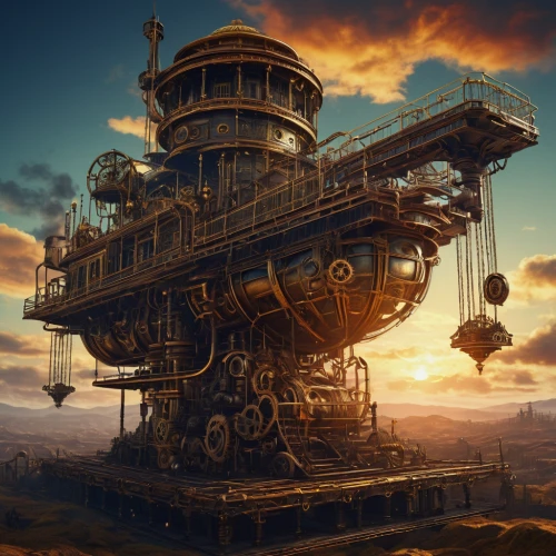 steampunk,industrial landscape,oil rig,oil platform,bucket wheel excavators,bucket wheel excavator,steam engine,steampunk gears,mining excavator,yellow machinery,mining facility,machinery,panopticon,oil industry,sci fiction illustration,heavy water factory,metallurgy,clockmaker,steam power,drillship,Photography,Documentary Photography,Documentary Photography 06