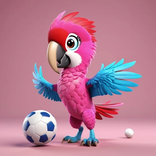 light red macaw,rosella,galah,scarlet macaw,macaw,tucan,macaw hyacinth,mina bird,mascot,parrot,pink and grey cockatoo,pato,soccer player,footballer,paraguay pyg,fifa 2018,chicken bird,cockatoo,bird png,exotic bird,Unique,3D,3D Character