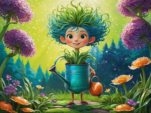 cynara,garden pot,flora,watering can,magical pot,pot plant,garden fairy,flowerpot,flower pot,potted plant,plant pot,plants in pots,polka plant,girl in flowers,girl picking flowers,broccoflower,flower painting,angelica,frutti di bosco,little plants,Illustration,Paper based,Paper Based 06