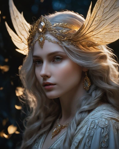 faery,faerie,fantasy portrait,fairy queen,laurel wreath,golden crown,athena,fantasy art,archangel,fairy,the angel with the veronica veil,mystical portrait of a girl,dryad,fantasy woman,fae,baroque angel,angelica,angel,gold filigree,golden wreath,Photography,General,Fantasy